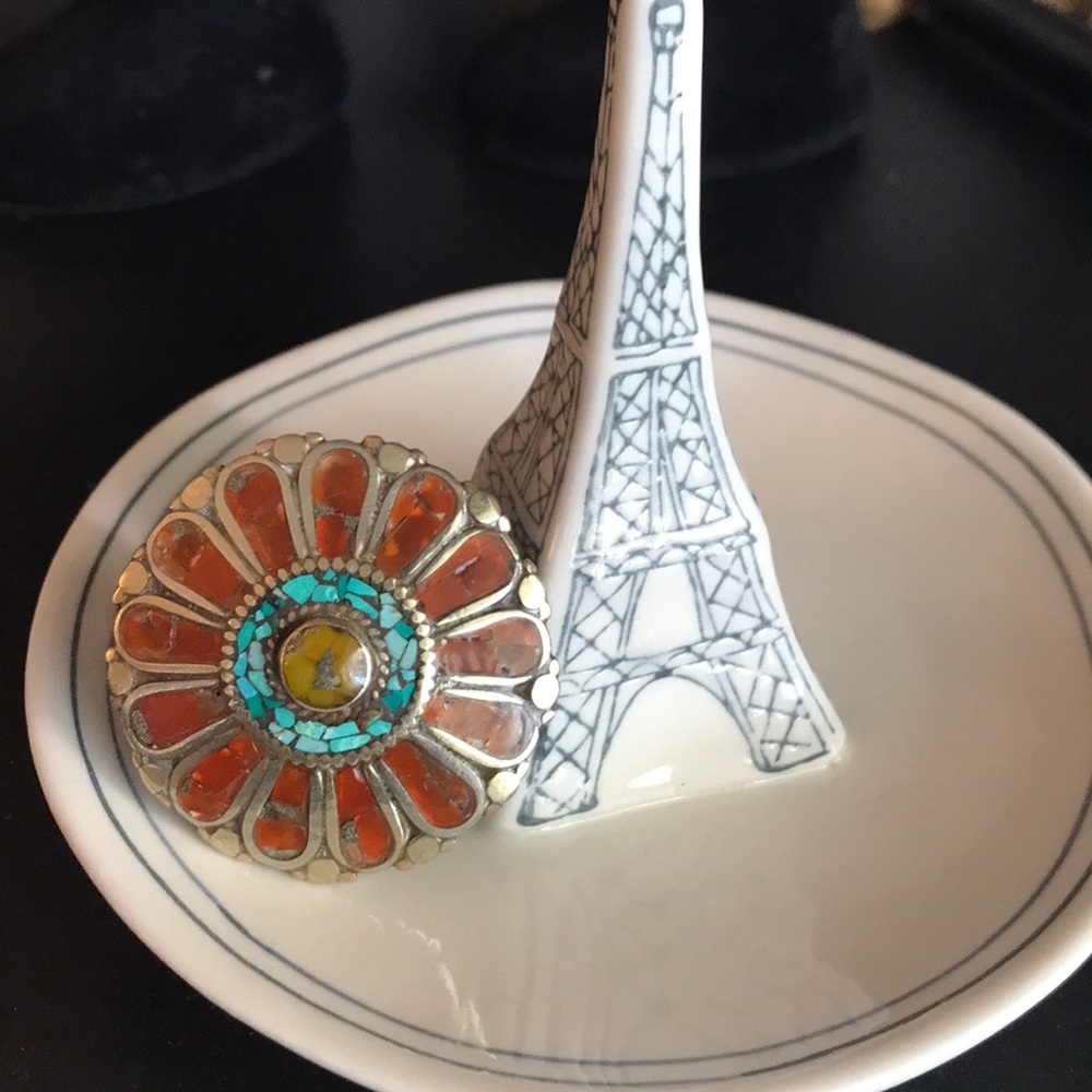 Round bohemian turquoise ring
